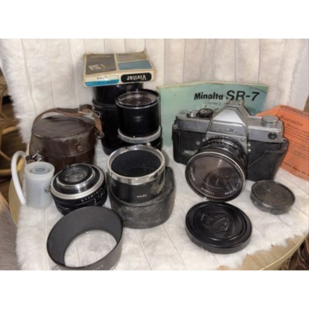 Vintage Minolta SR-7 35mm Camera Bundle - 28mm & 135mm Rokkor Lenses, Manual Lot